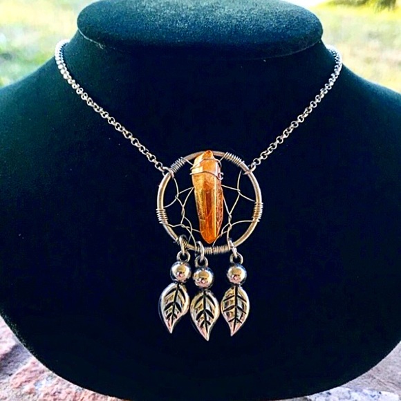 Boho wire wrap orange aura crystal dream catcher - Picture 2 of 8